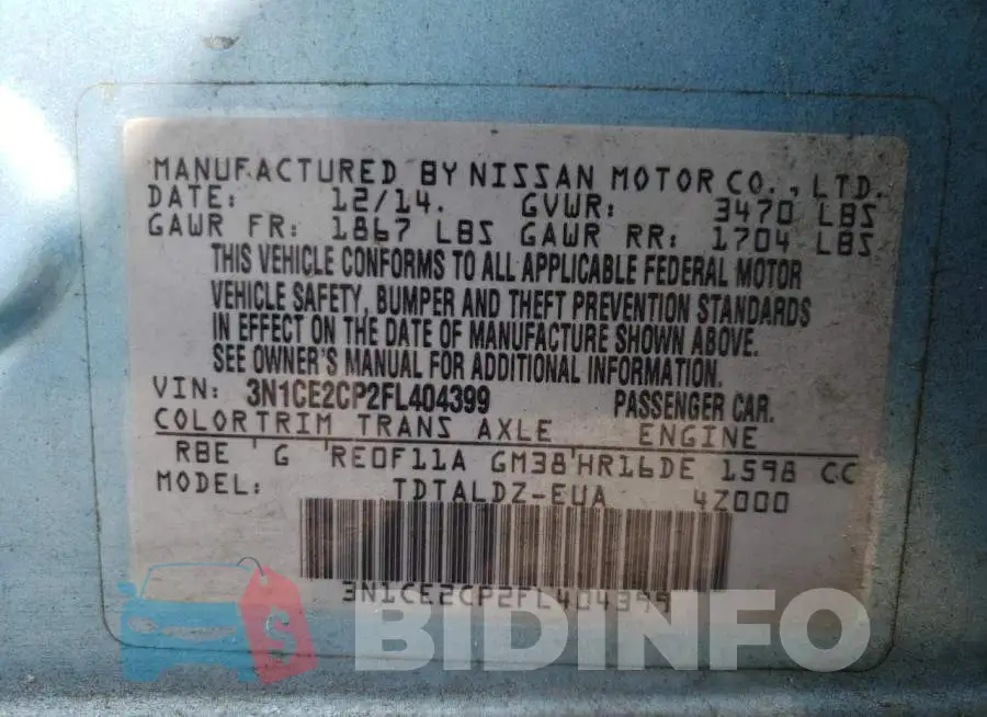 3N1CE2CP2FL404399 Photo# 12