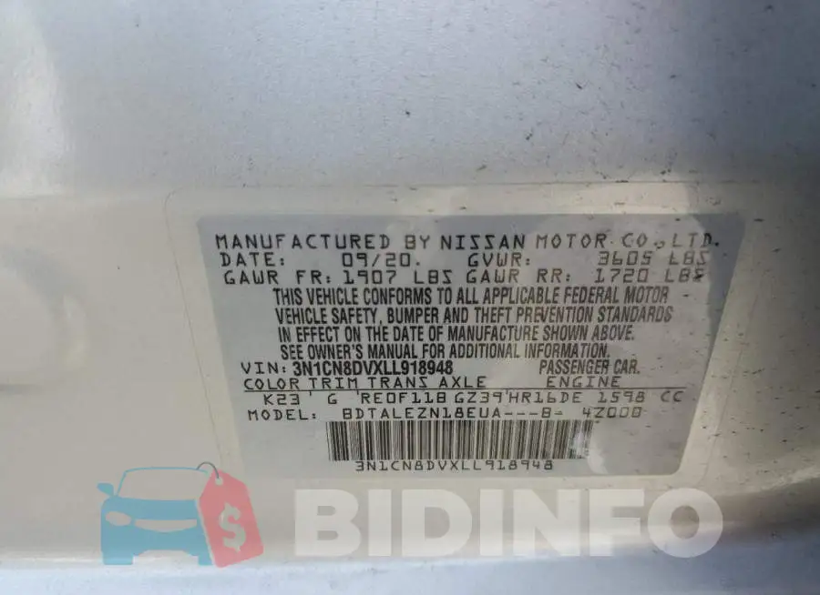 3N1CN8DVXLL918948 Photo# 12