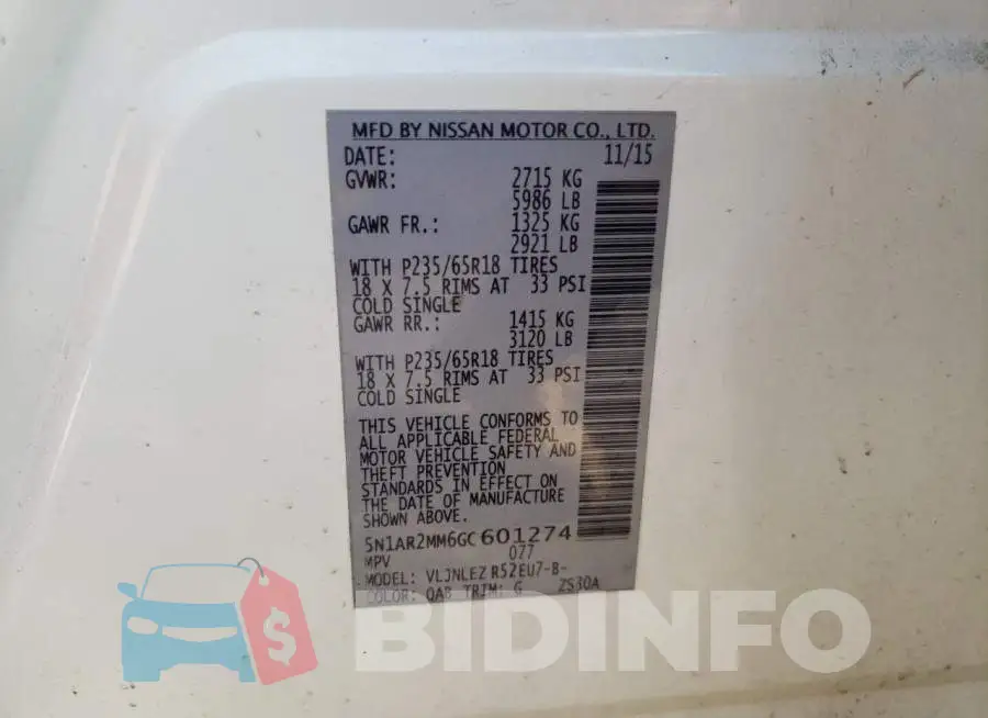 5N1AR2MM6GC601274 Photo# 14