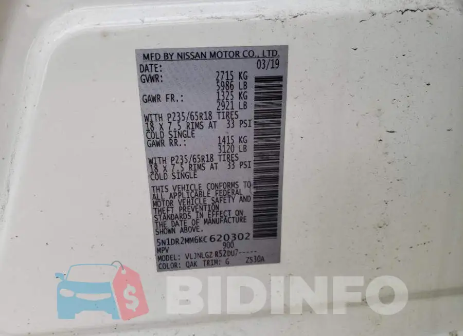 5N1DR2MM6KC620302 Photo# 13