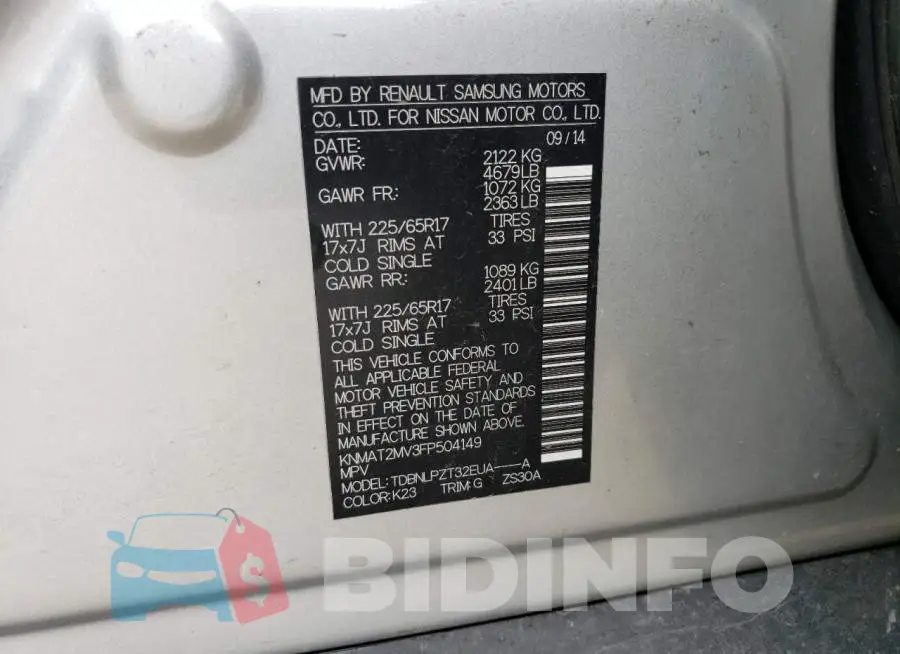 KNMAT2MV3FP504149 Photo# 13