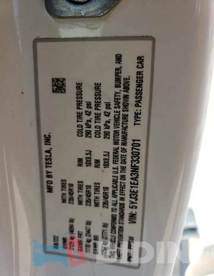 5YJ3E1EA3NF330701 Photo# 13