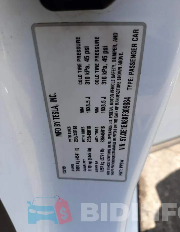 5YJ3E1EA8KF309984 Photo# 13