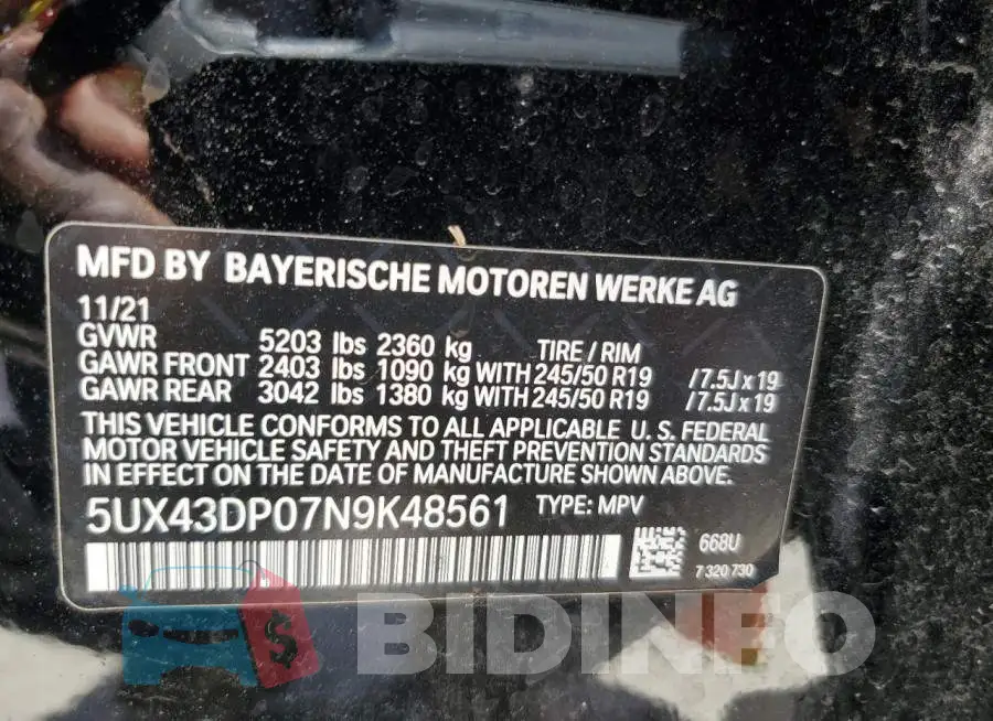 5UX43DP07N9K48561 Photo# 12
