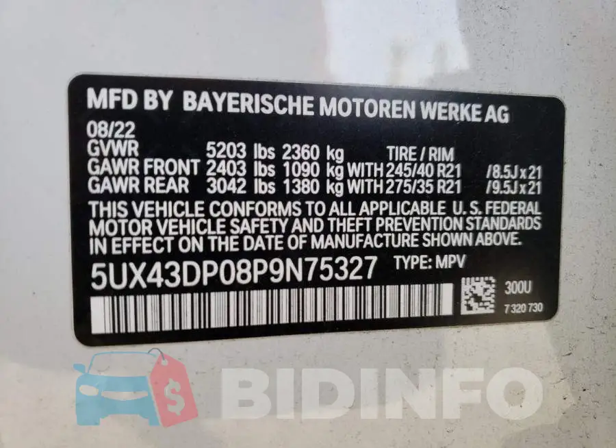 5UX43DP08P9N75327 Photo# 13