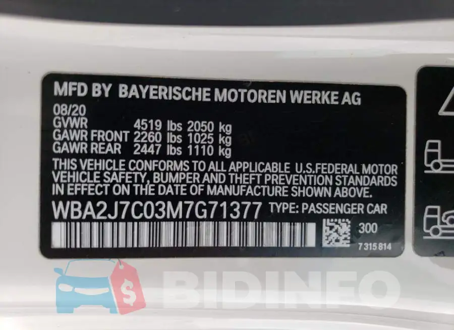 WBA2J7C03M7G71377 Photo# 12