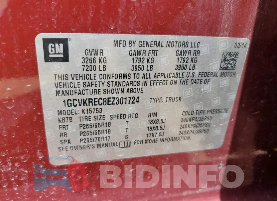 1GCVKREC8EZ301724 Photo# 12