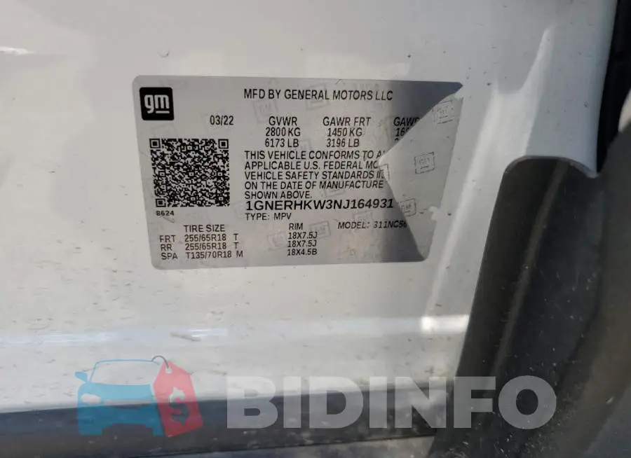 1GNERHKW3NJ164931 Photo# 12