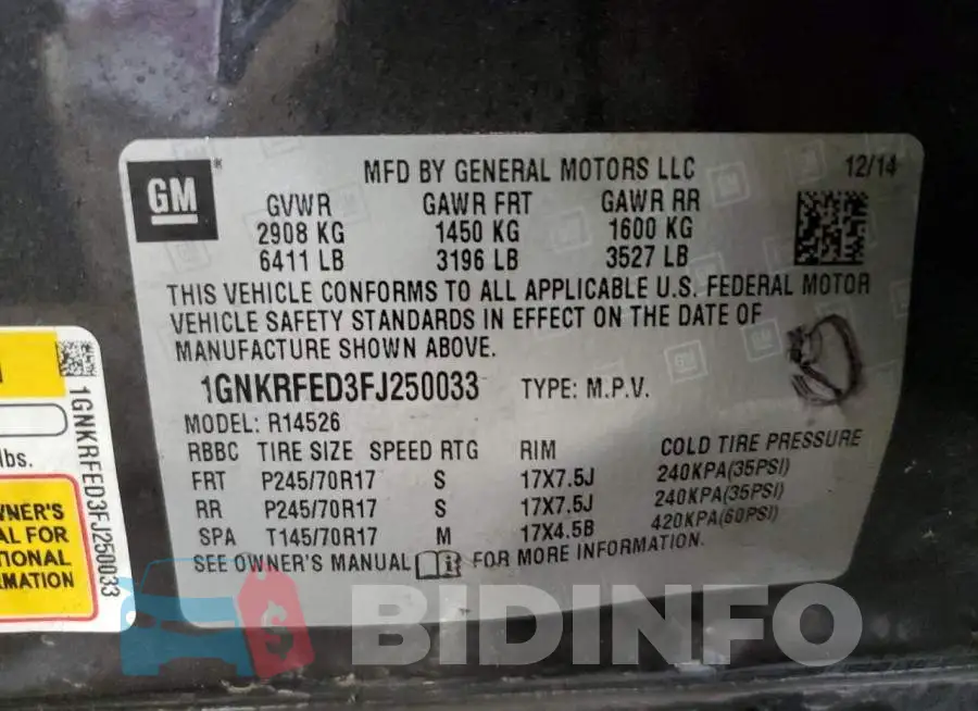 1GNKRFED3FJ250033 Photo# 14