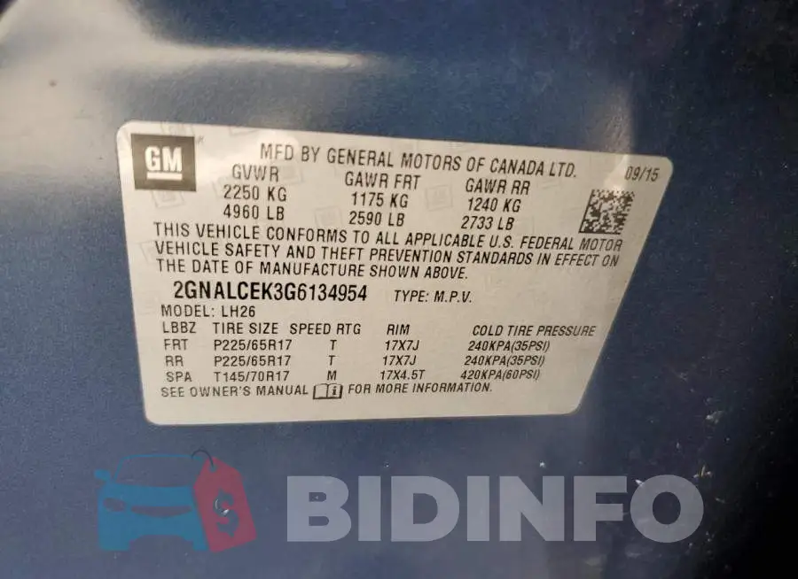2GNALCEK3G6134954 Photo# 12