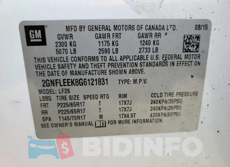 2GNFLEEK8G6121831 Photo# 13