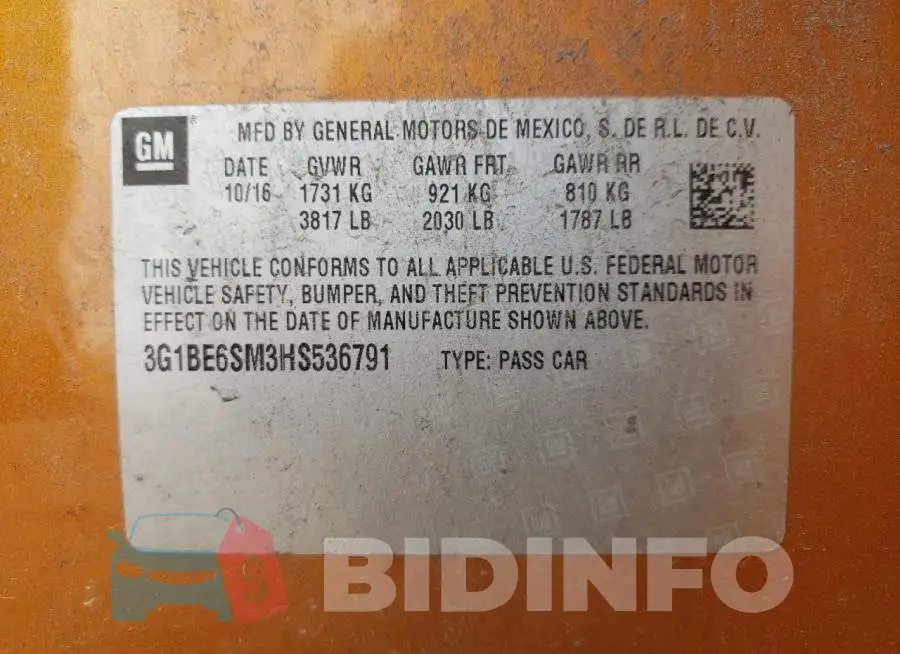 3G1BE6SM3HS536791 Photo# 12