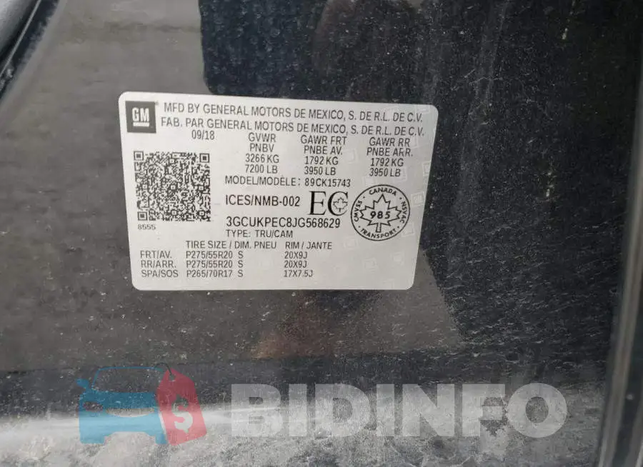 3GCUKPEC8JG568629 Photo# 12