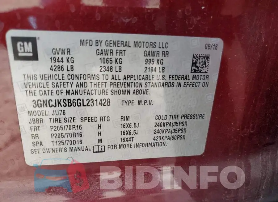 3GNCJKSB6GL231428 Photo# 12