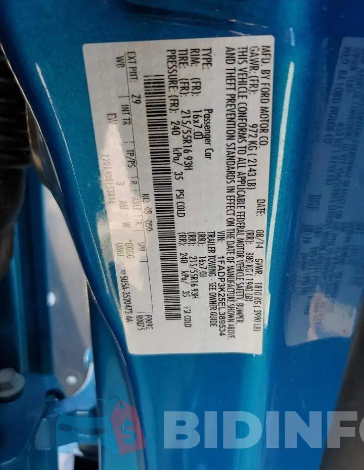 1FADP3K25EL389534 Photo# 13