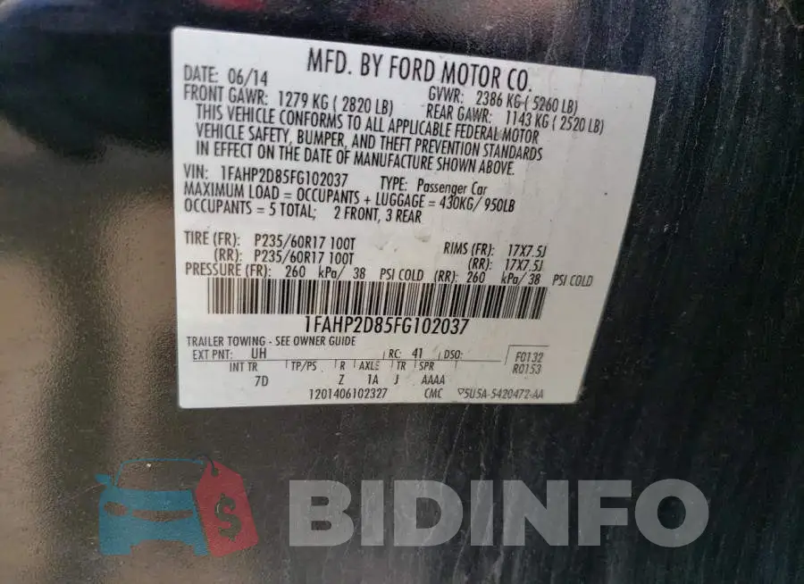 1FAHP2D85FG102037 Photo# 12