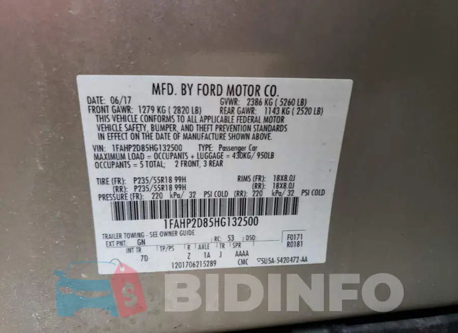 1FAHP2D85HG132500 Photo# 12