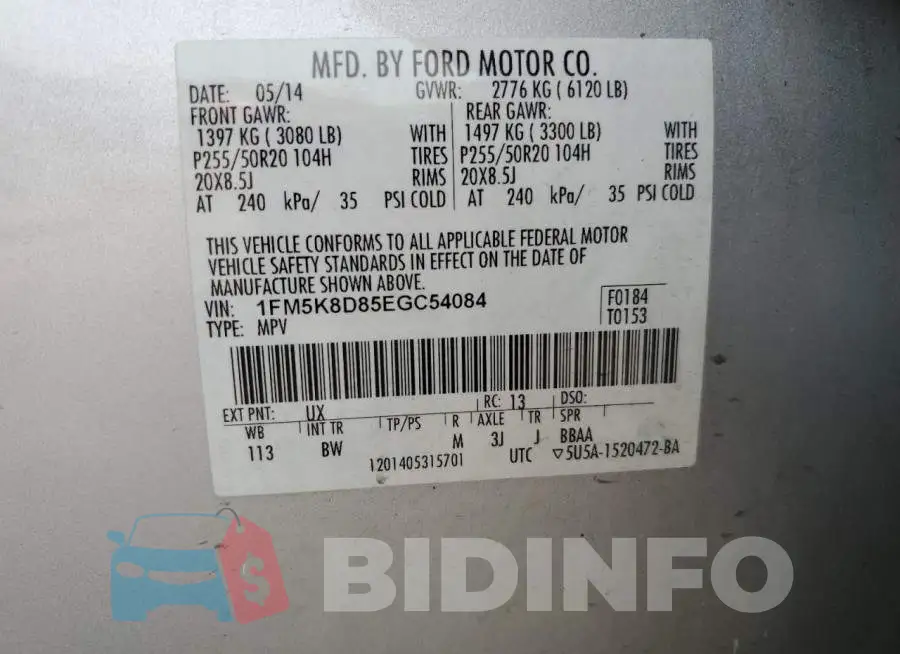 1FM5K8D85EGC54084 Photo# 13