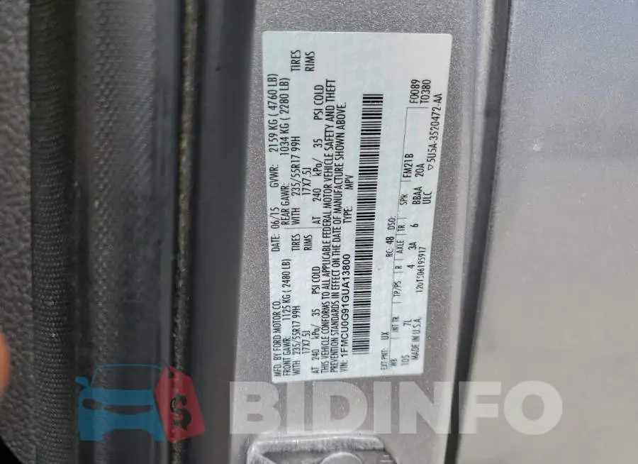 1FMCU0G91GUA13800 Photo# 12