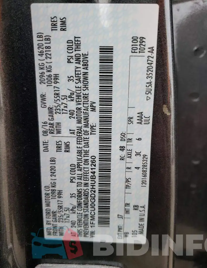1FMCU0GD2HUB41260 Photo# 13