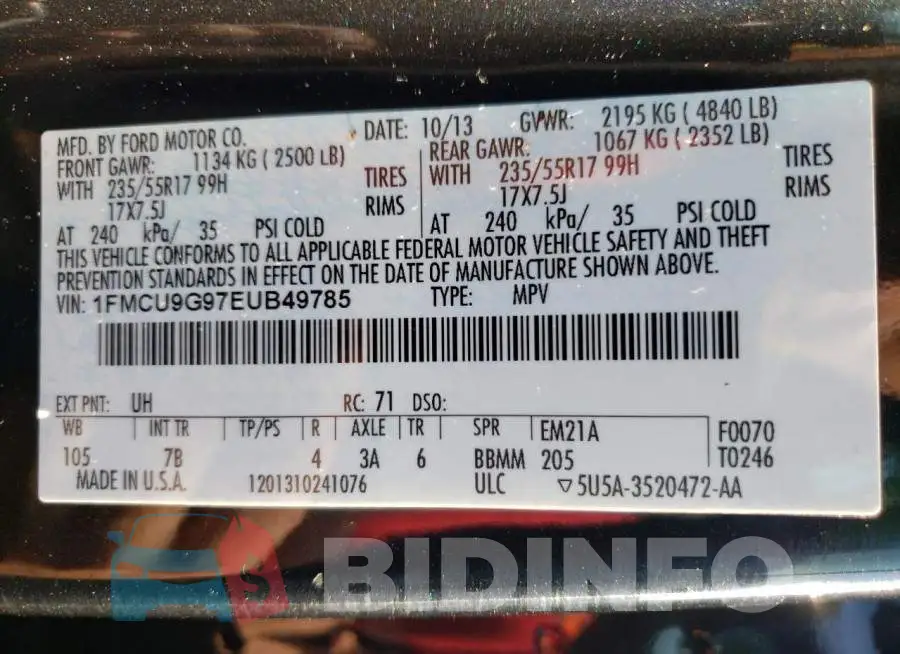 1FMCU9G97EUB49785 Photo# 13