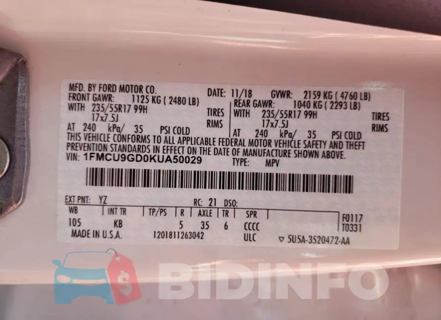 1FMCU9GD0KUA50029 Photo# 13