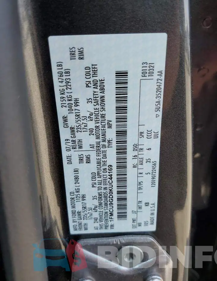 1FMCU9GD0KUC44169 Photo# 13