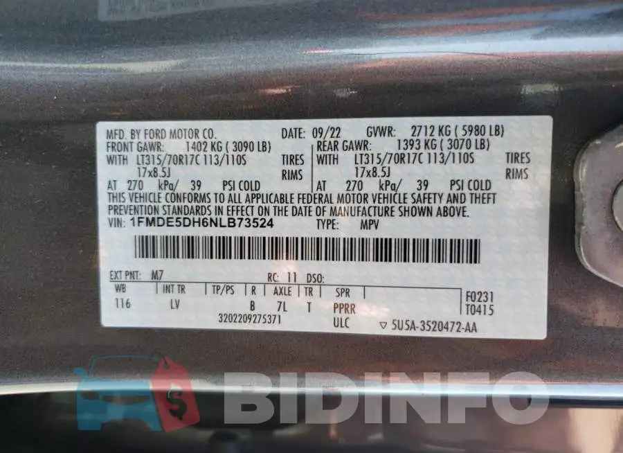 1FMDE5DH6NLB73524 Photo# 13