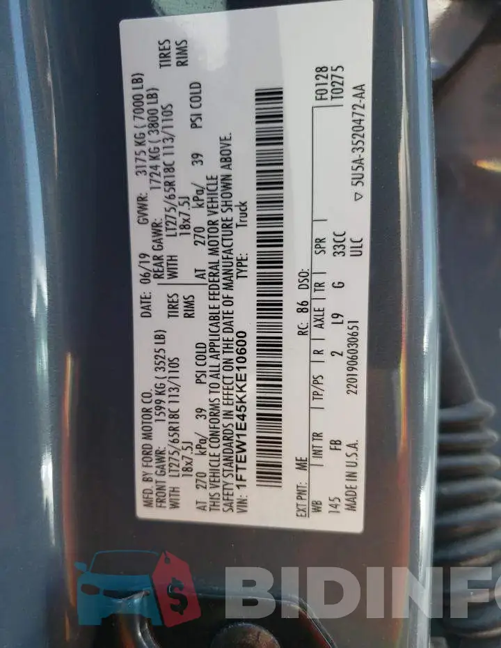 1FTEW1E45KKE10600 Photo# 12