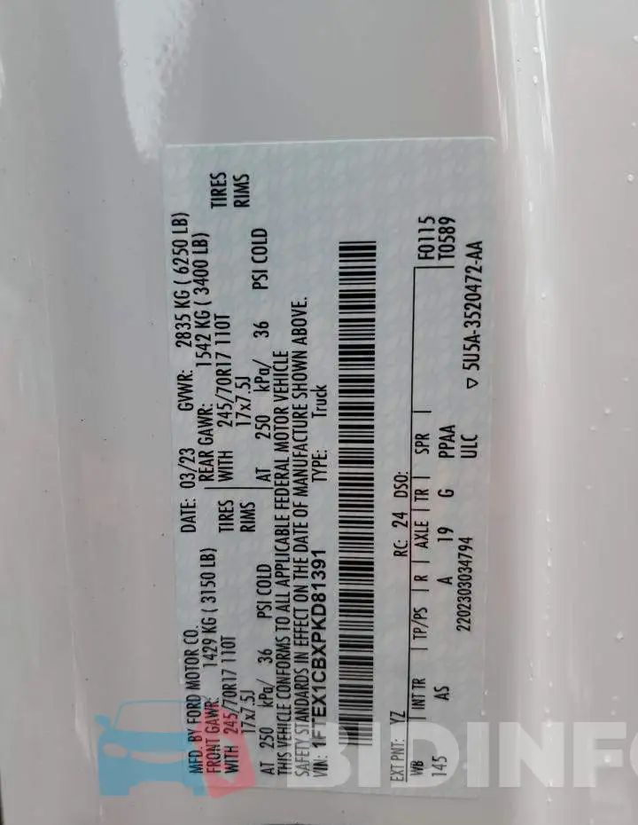 1FTEX1CBXPKD81391 Photo# 12