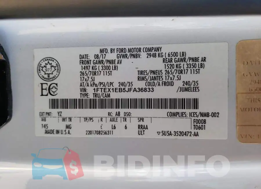 1FTEX1EB5JFA36833 Photo# 12