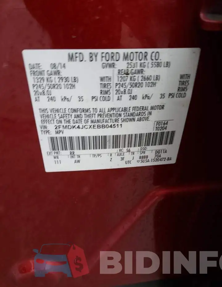 2FMDK4JCXEBB04511 Photo# 12