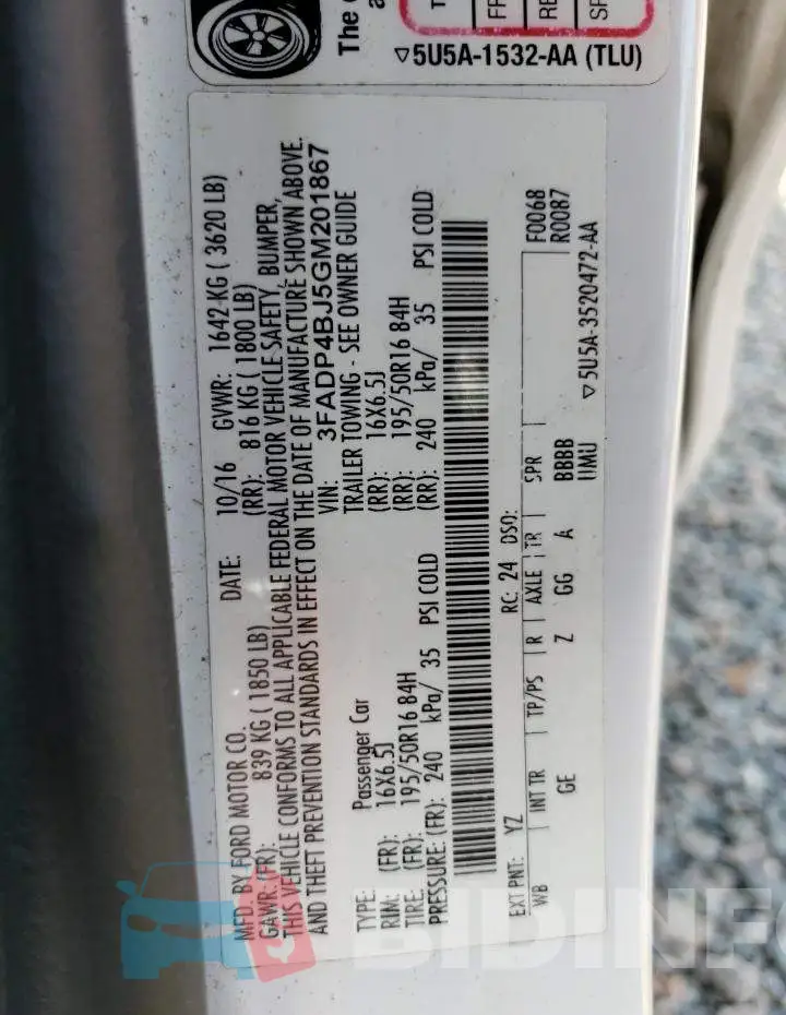 3FADP4BJ5GM201867 Photo# 13