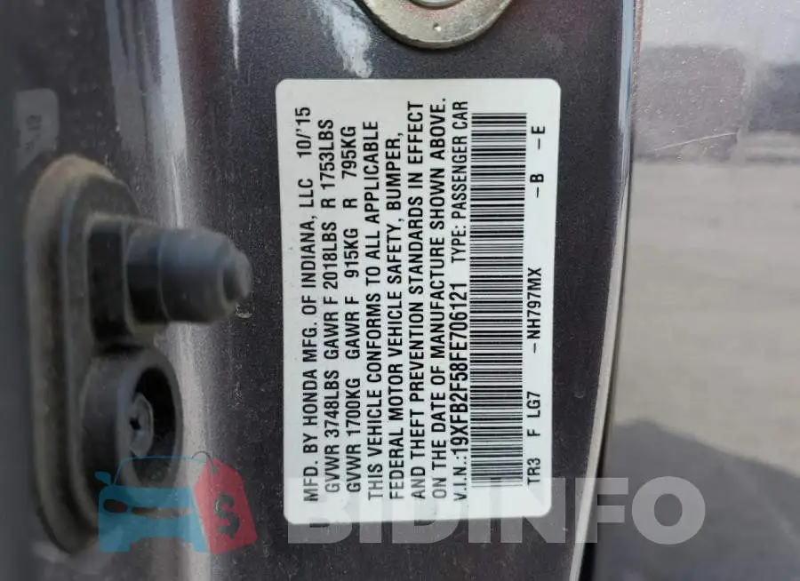 19XFB2F58FE706121 Photo# 13