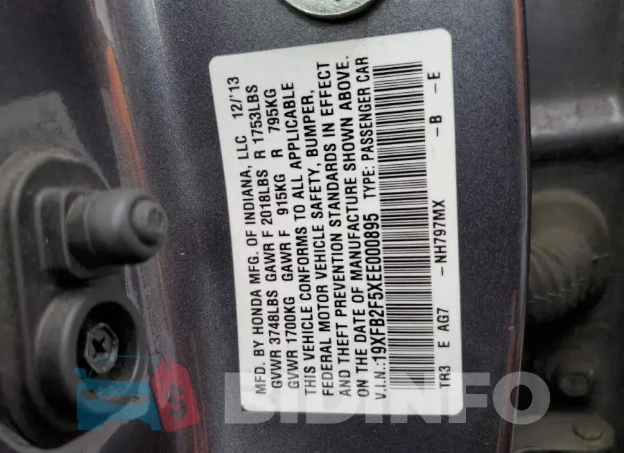 19XFB2F5XEE000895 Photo# 12