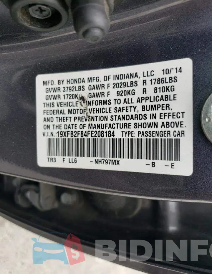 19XFB2F84FE208184 Photo# 12