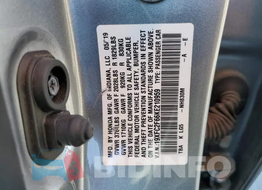 19XFC2F66KE210959 Photo# 12