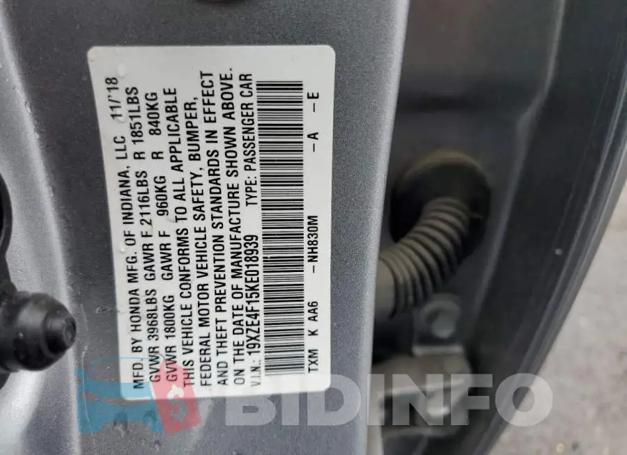 19XZE4F15KE018939 Photo# 13