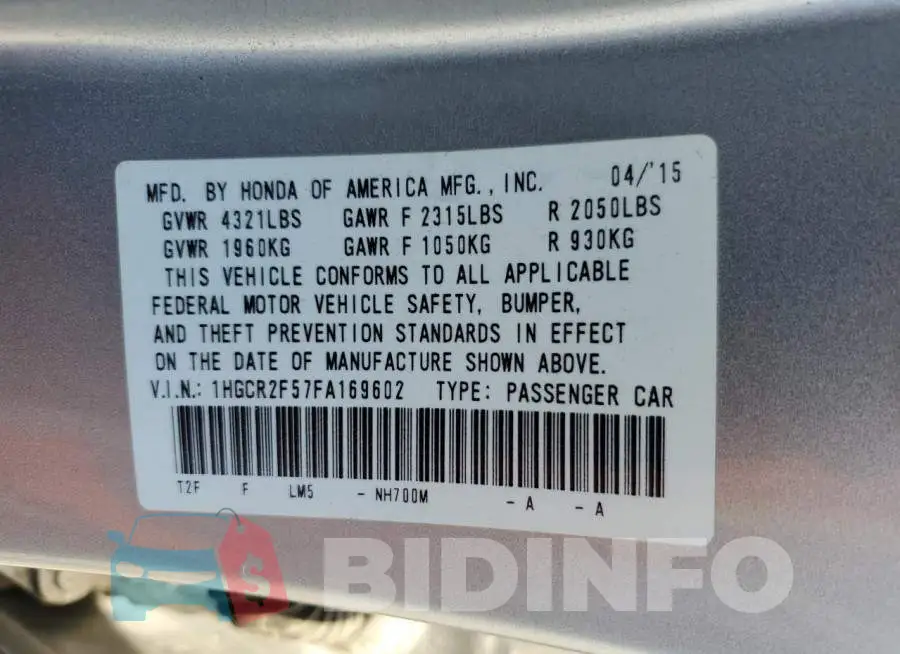 1HGCR2F57FA169602 Photo# 13