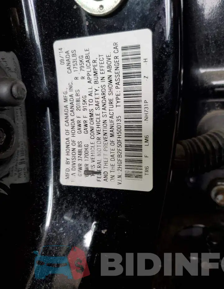 2HGFB2F50FH500135 Photo# 12