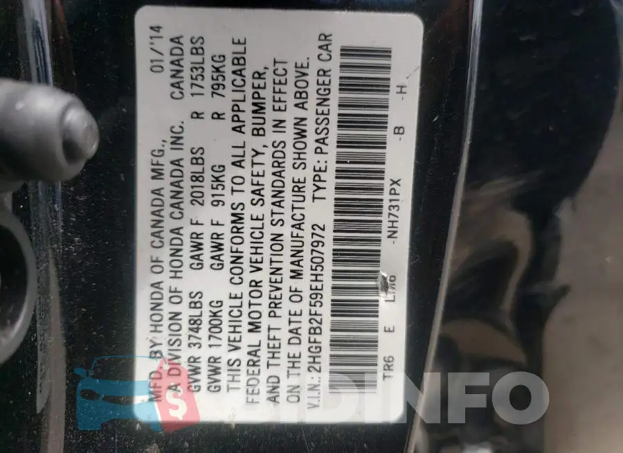 2HGFB2F59EH507972 Photo# 13