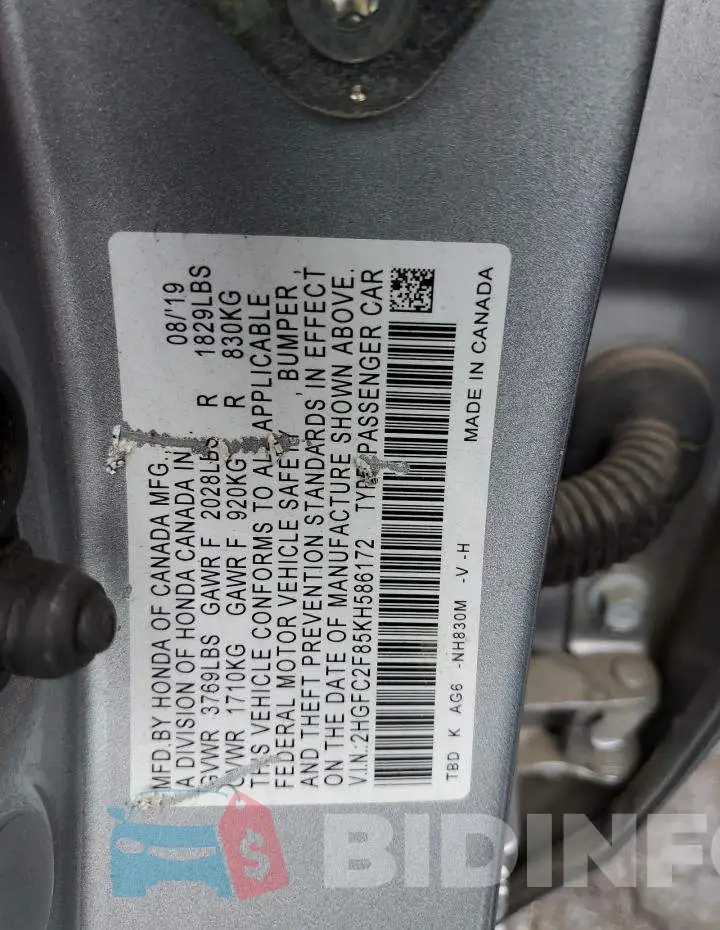 2HGFC2F85KH586172 Photo# 12