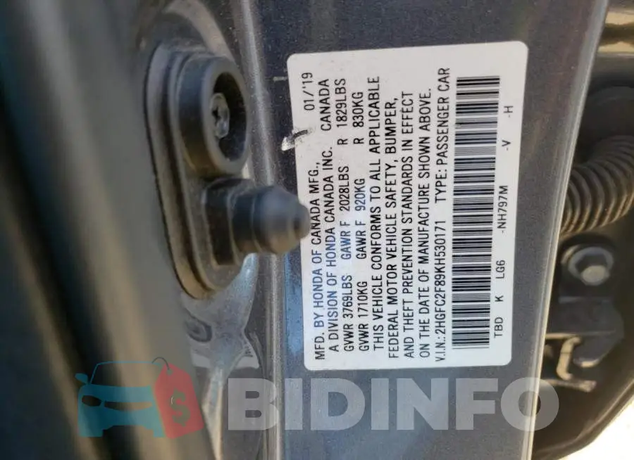 2HGFC2F89KH530171 Photo# 13