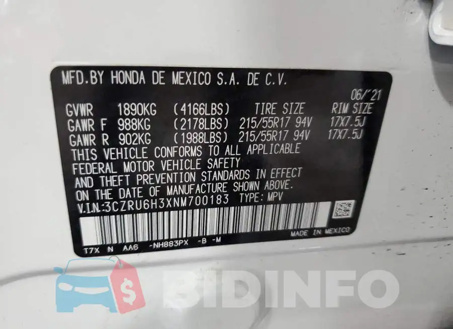 3CZRU6H3XNM700183 Photo# 12