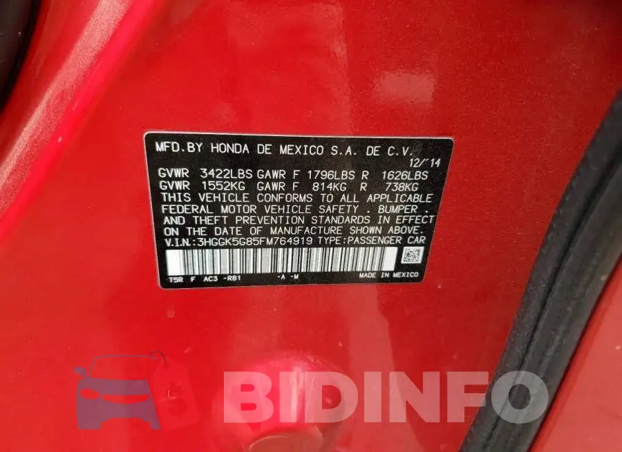 3HGGK5G85FM764919 Photo# 12