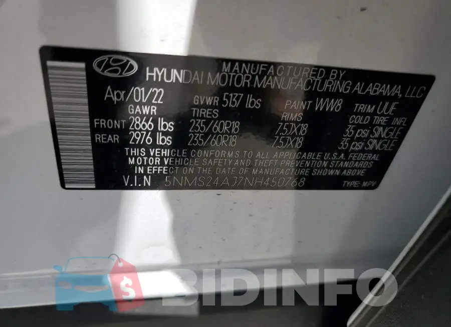 5NMS24AJ7NH450768 Photo# 14