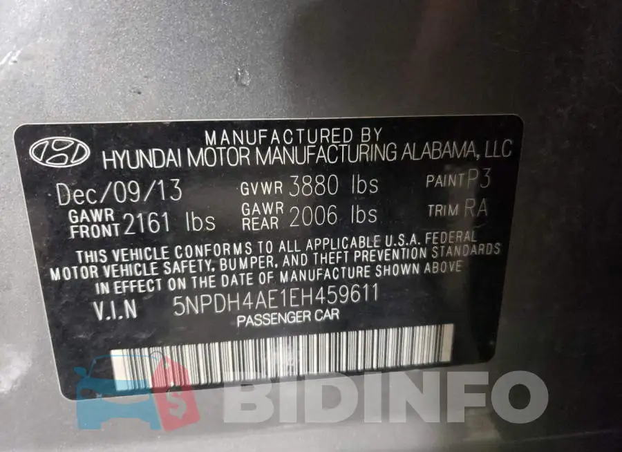 5NPDH4AE1EH459611 Photo# 12