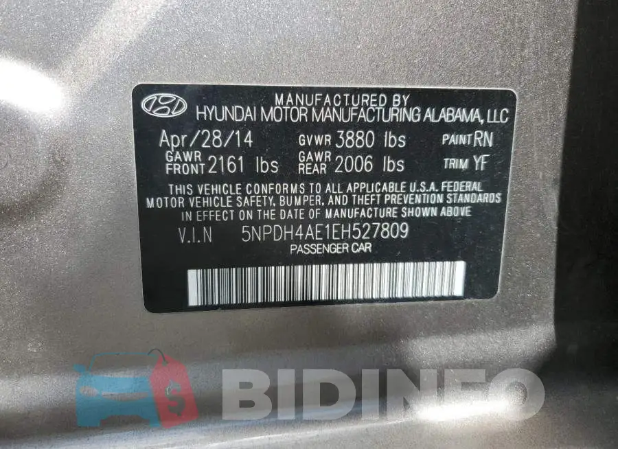 5NPDH4AE1EH527809 Photo# 12