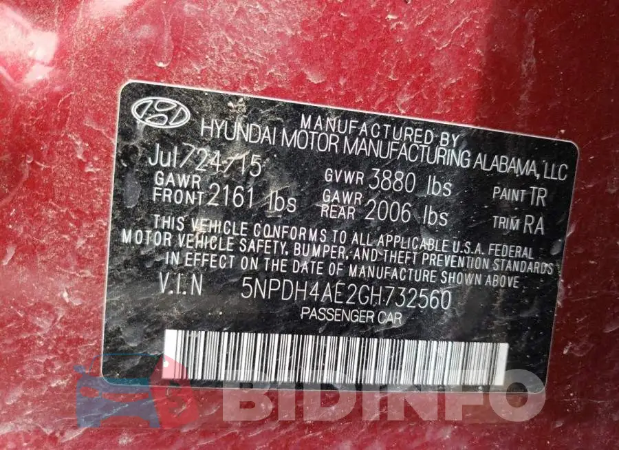 5NPDH4AE2GH732560 Photo# 13
