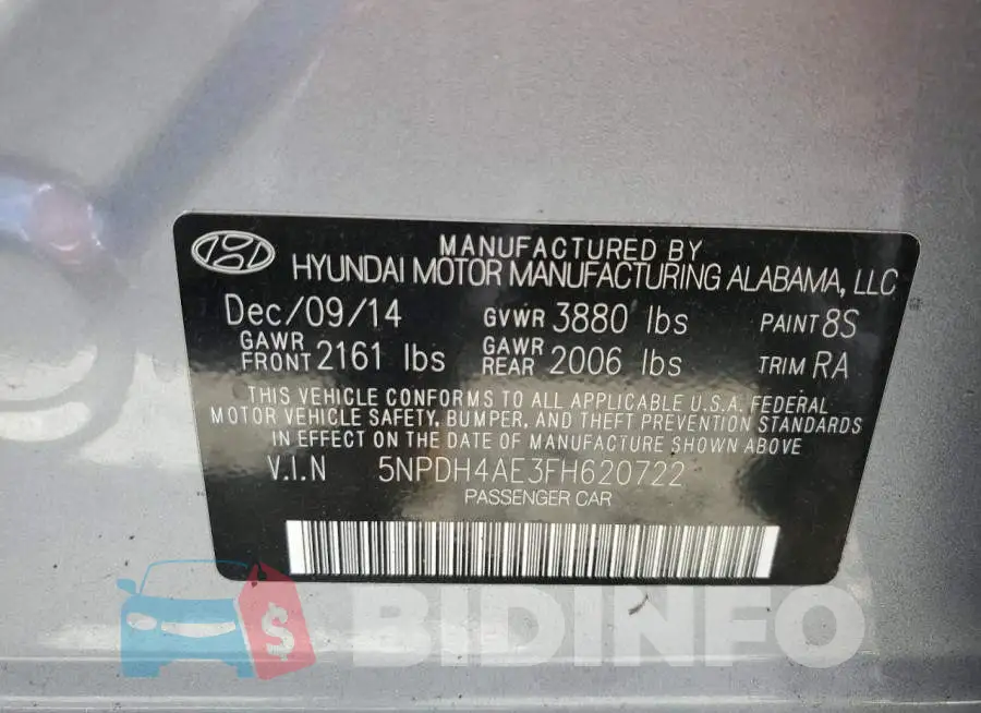 5NPDH4AE3FH620722 Photo# 13
